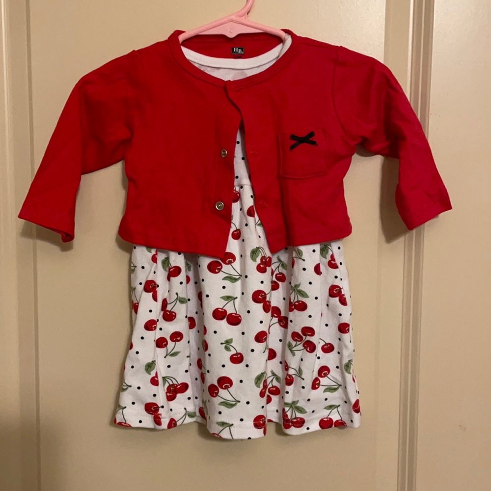 Cherry dress with matching cardigan